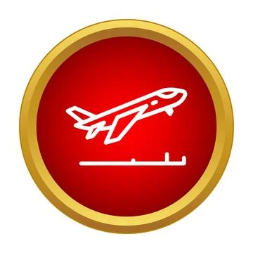 Airplane taking off from a runway concept icon Stock Illustration