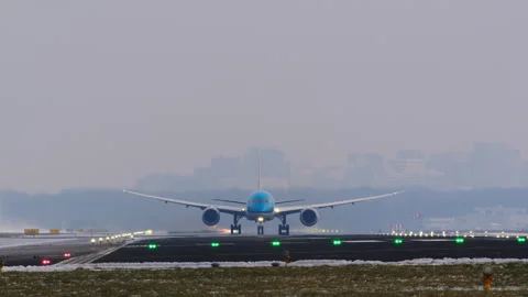 Airplane Taking Off from Runway - Head-On View Stock Footage 335030648