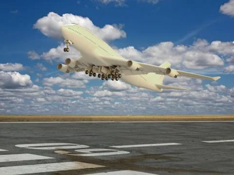 Airplane taking off at sunset Stock Illustration