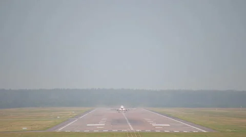 Airplane taking off from take-off runway Stock Footage 68010090