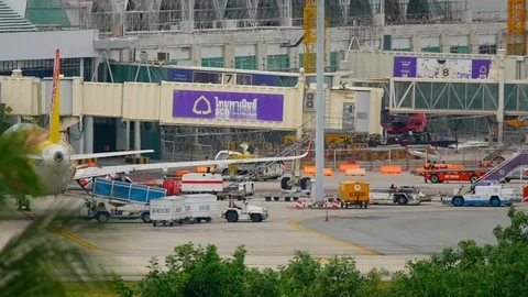 Airplane taxiing after landing Stock Footage