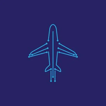 Airplane tech with line connect logo design vector graphic symbol icon sign.. Stock Illustration