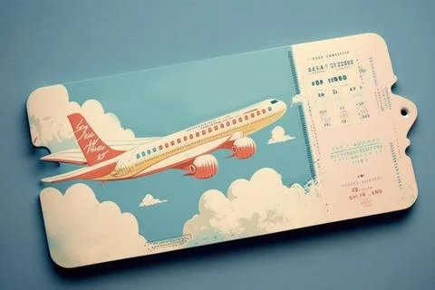 Airplane on ticket and cloud for trip and vacation background. Stock Illustration