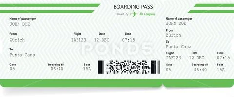 Airplane ticket blank. Green boarding pass Stock Illustration