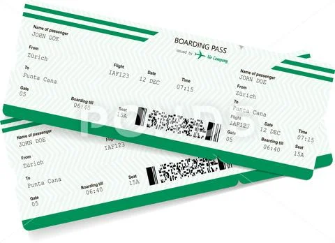 Airplane ticket blank. Green boarding pass Stock Illustration