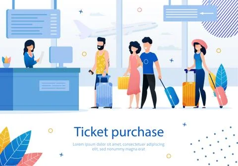 Airplane Tickets Purchase Flat Vector Ad Banner Stock Illustration