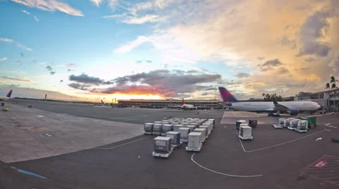 Airplane Time Lapse At Gate Departing Sunset Stock Footage 31821664