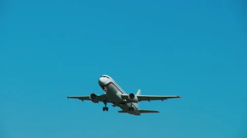 Airplane took off in the blue sky Stock Footage 92207145