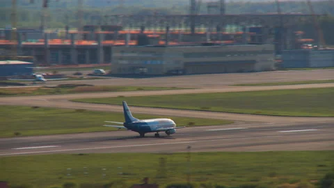Airplane took off in the blue sky Stock Footage 92234562