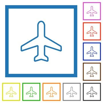 Airplane top view outline flat framed icons Stock Illustration
