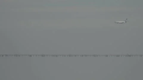 Airplane touching down on runway, San Francisco Stock Footage 333194010