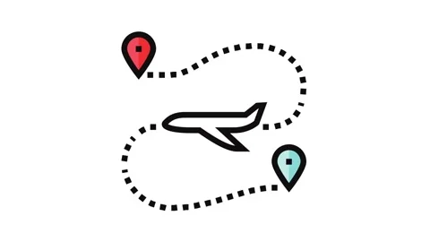 Airplane track map location color icon animation Stock Footage 326104759
