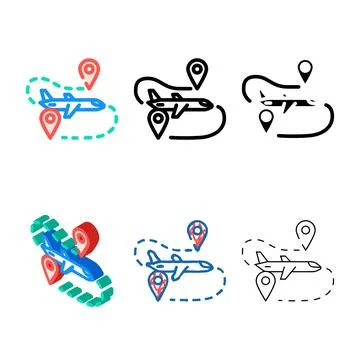 Airplane track map location color icon multipack vector Stock Illustration