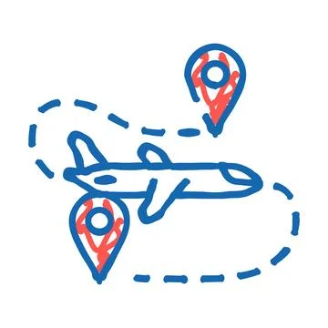 Airplane track map location icon doodle illustration 스톡 일러스트