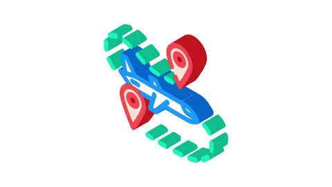 Airplane track map location isometric icon animation Stock Footage 327288471