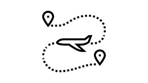 Airplane track map location line icon animation Stock Footage 326130964