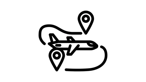 Airplane track map location line icon animation Stock Footage 326758826