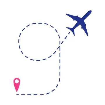 Airplane track to point with dashed line way or air lines, plane icon Vector イラスト素材