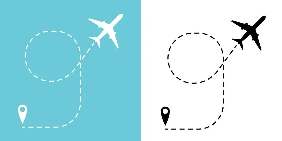 Airplane track to point with dashed line way or air lines, plane icon Vector Stockillustratie