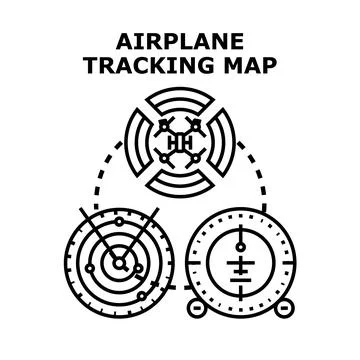 Airplane tracking map navigation system illustrating aircraft location Stock Illustration