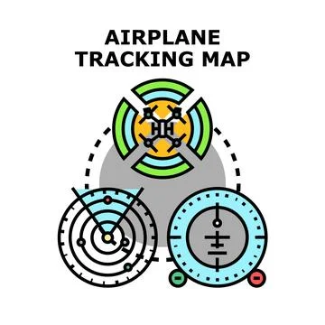 Airplane tracking map navigation system illustrating aircraft location Stock Illustration