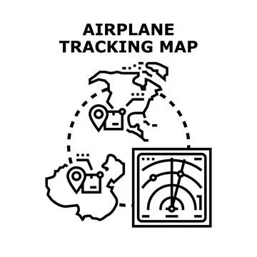 Airplane tracking map visualizing global flight routes Stock Illustration