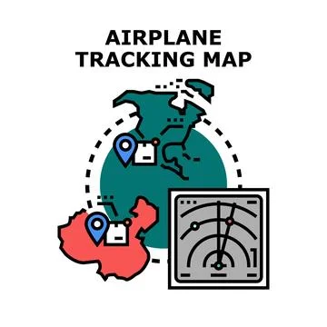 Airplane tracking map visualizing global flight routes Stock Illustration