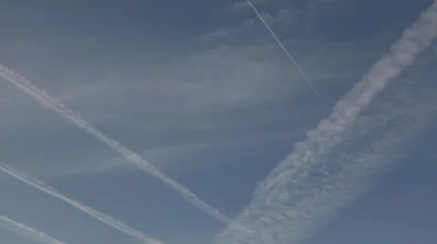 Airplane trails in the sky - Time lapse Stock Footage 38123844