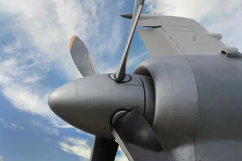 Airplane turboprop engine with propeller Stock Photos