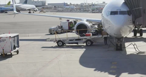 Airplane Unloading Locked Off Static Newark EWR Airport New Jersey Stock Footage 250306696