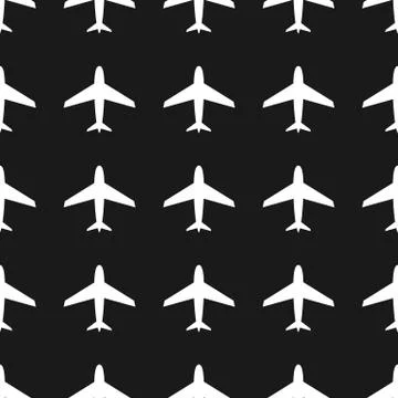 Airplane, vector seamless pattern,white on black Stock Illustration