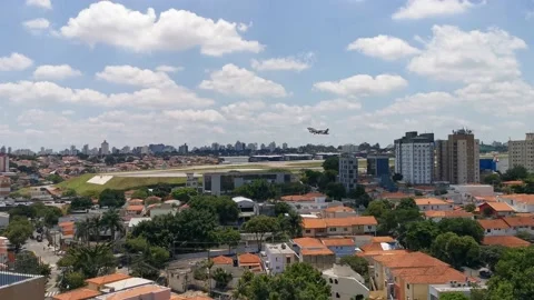 Airplane view taking off from Congonhas local airport in the middle of the city Stock Footage 145543429