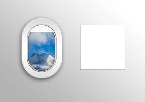 Airplane window and blank sheet. View has been removed from the image Stock Illustration
