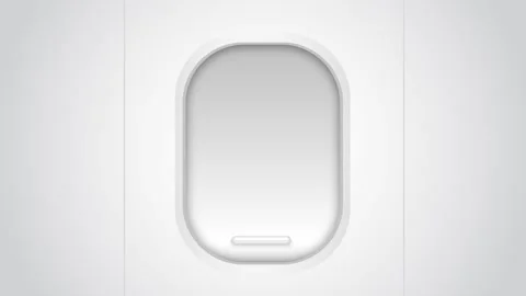 Airplane window closes and opens revealing green screen for custom content. Stock Footage 333834472