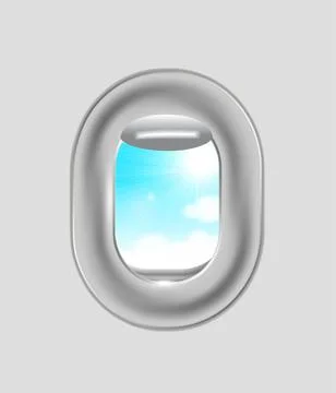 Airplane window Clouds and sky as seen through window of an aircraft Copyr... Foto stock