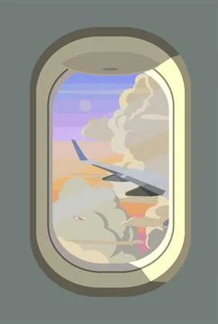 Airplane window. Clouds. Sky. Vector. Stock Illustration