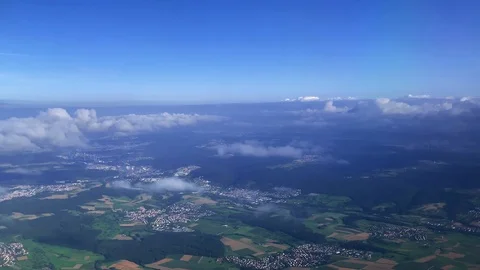 From an airplane window to the fields of Germany Stock Footage 114758015