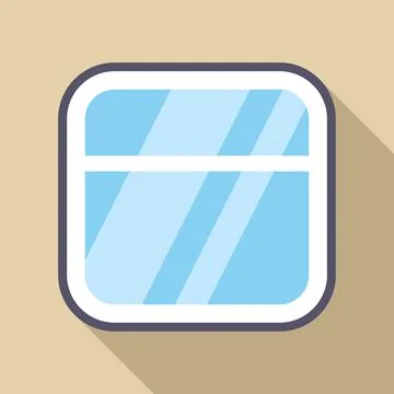 Airplane window reflecting blue sky with white divider, flat design with long Stock Illustration