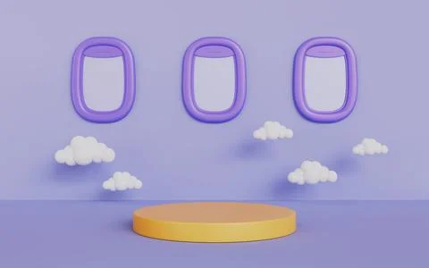 Airplane window scene with empty podium stage by cloud for showing 스톡 일러스트