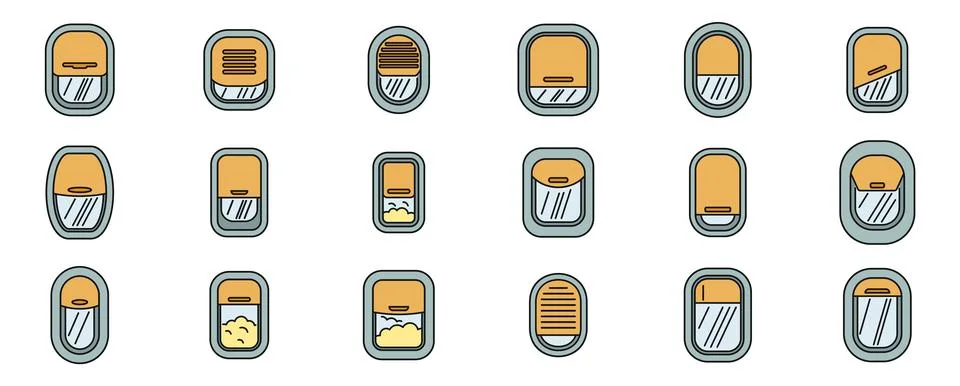 Airplane window set showing different levels of closing and opening Stock Illustration