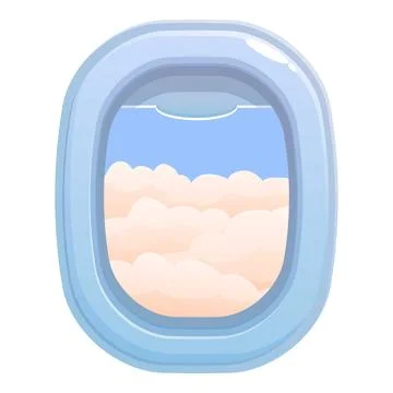 Airplane window showing blue sky and pink clouds during flight Stock Illustration