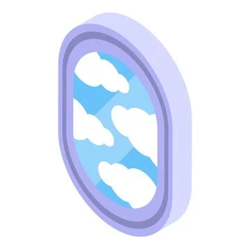 Airplane window showing blue sky and clouds isometric view Stock Illustration