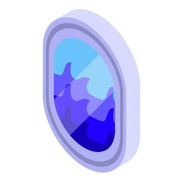 Airplane window showing blue sky and clouds isometric view Stock Illustration