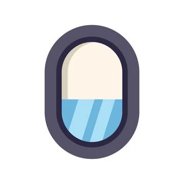 Airplane window showing blue sky over ocean from passenger seat Stock Illustration