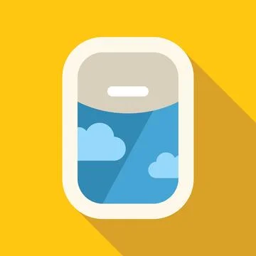 Airplane window showing blue sky and white clouds on yellow background Stock Illustration