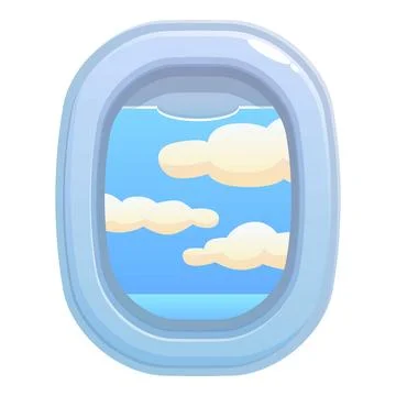 Airplane window showing clouds and blue sky during flight Stock Illustration