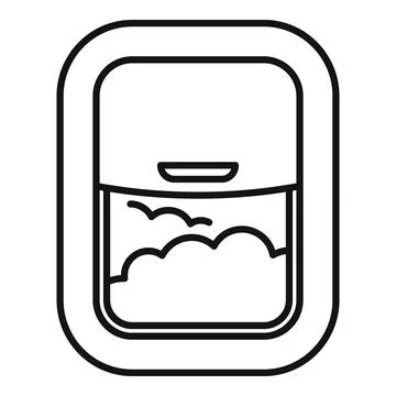 Airplane window is showing clouds and birds flying in the sky Stock Illustration