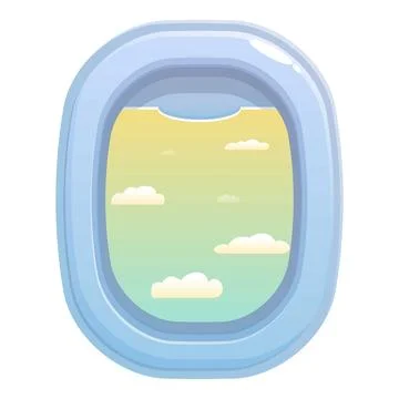 Airplane window showing clouds during flight at sunset Stock Illustration