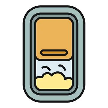 Airplane window showing clouds during flight travel Stock Illustration