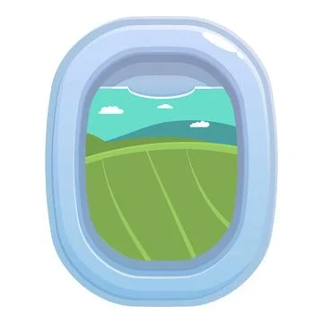 Airplane window showing green fields during flight Stock Illustration
